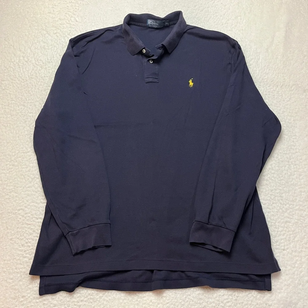 Polo Ralph Lauren Shirt Mens XL Navy Blue Long Sleeve Polo Pony Logo Cotton 6227